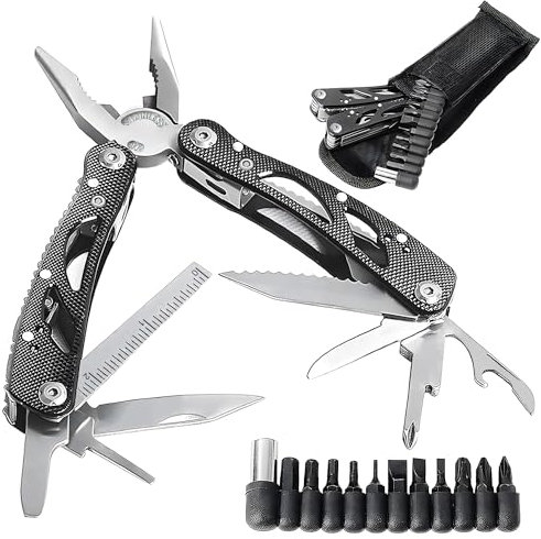 24-in-1 Multitool Pliers Set with Screwdrivers - Stainless Steel Camping & DIY Tool Kit with Nylon Pouch | Gift for Men/Dad/Husband (Survival Gear)