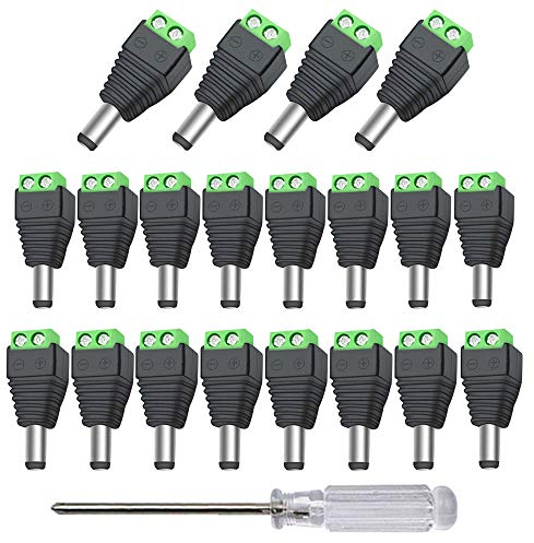 Aiqeer 50 Pezzi 12V/24V DC Maschio Spina Connettore, 2.1X5.5 mm DC Alimentazione Adattatore Spina, DC Vite Terminale Spina Connettore, per CCTV Telecamera LED Striscia (Verde)