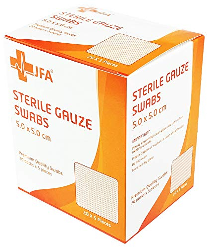 JFA Medical Premium Sterile Gauze Swabs 5cm x 5cm - Pack of 100