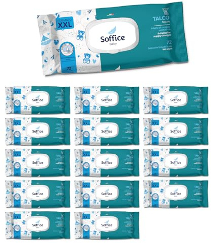 Lingettes bébé XXL - Baby Wipes 72 Pcs Pop-Up avec Talc | Accessoires et produits pour l'hygiène du nouveau-né | Lingettes humides idéales pour changement de couches - 15 paquets