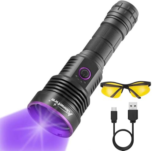 Alonefire SV43 36W 365nm Torcia UV LED Professionale USB Ricaricabile Ultravioletti Luce Nera Rileva Urina per Resina, Pesca, Fluoresceina, Scorpioni, Colla con Occhiali Protettivi UV,Batteria Inclusa