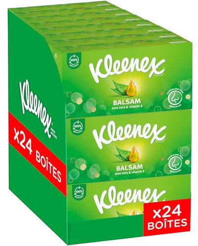 KLEENEX - Taschentücher in Balsam-Box (24 Boxen mit 64 Taschentüchern) – legt einen schützenden Balsam ab, der Ihre Nase beruhigt, ideal bei großen Erkältungen – hergestellt in Frankreich