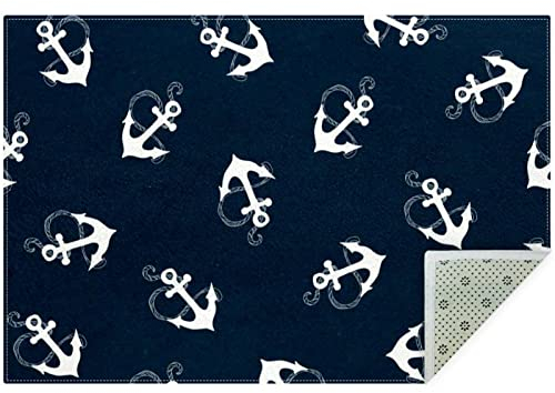 Outdoor-Teppich, waschbarer Teppich, Veranda-Teppich, maschinenwaschbar, Indoor-Outdoor-Teppich, Bodenmatte für Bauernhaus, geschichtete Fußmatten, Wohnzimmer,Marine Blau Anker Cartoon Ozean Muster