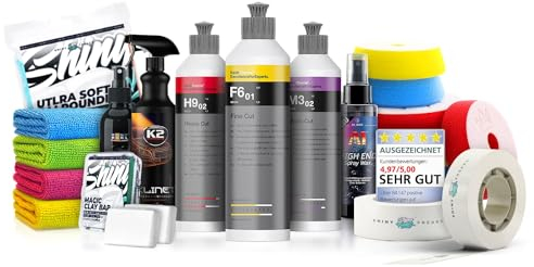 Politurset: Koch Chemie Politur Set + Royal Pads Premium Polierpads + Dr. Wack Lackversiegelung + Zubehör - Auto Politur | 19-teilig