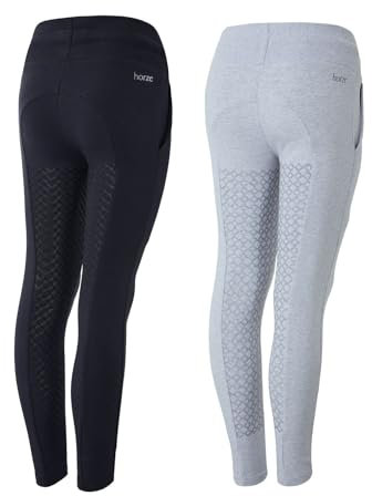 NETPROSHOP Kinder Reitleggings Vollbesatz mit Silikon-Grip mit Pferdemotiv aus Bio Baumwolle, Kindergroesse:130, Farbe:Dunkelblau