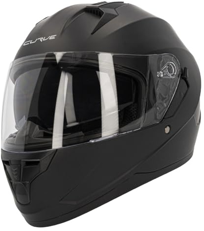 Casque moto intégral Curve Lead Noir mat, matériau ABS, visière solaire fumée, fermeture micrométrique, adulte, homme et femme, ECE 22.06 (L)