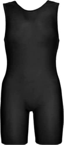 P&R DANCEWEAR LTD rund hals en del kort tank bodycon overall, perfekt för yoga, dans, fitness, gymnastik, simning, Svart, 11-12 yearsv