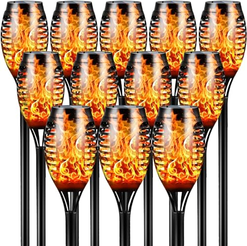 Rheme Solar Outdoor Lights 53cm Tall Flickering Flame Lights for Ambiance Auto On/Off Feature | Energy-efficient Porch,Pathway and Landscape Decor 12 Pack [Energy Class A+++]