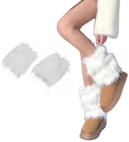 SCJJZ Scaldamuscoli da donna,Coprigambe caldo di lana copristivali impilati calzini peluche proteggi gambe copriscarpe per donne autunno e inverno addensato calzini freddi (bianco: 25cm)