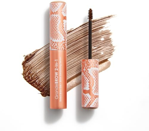 Grande Cosmetics GrandeBROW 2-in-1 Tinted Brow Gel + Brow Enhancing Serum for Thicker & Darker-Looking Eyebrows, Shape & Fill Brows, with Castor Oil & Mini Fibers - Light, Travel Size (0.07 fl oz)