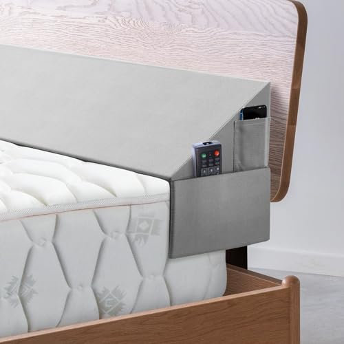 Krightlink Bed Wedge Pillow for Headboard Gap, Queen Size Bed Wedge Gap Filler Mattress Wedge Filler(0-8) Triangle Bloster Pillow Wedge with 2 Side Pocket (60x10x6)