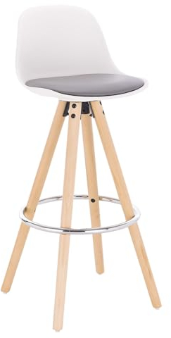 WOLTU 1 x Barhocker Barstuhl aus Kunstleder Holzgestell mit Lehne + Fußstütze Design Stuhl Küchenstuhl optimal Komfort Grau+Weiß BH45grw-1