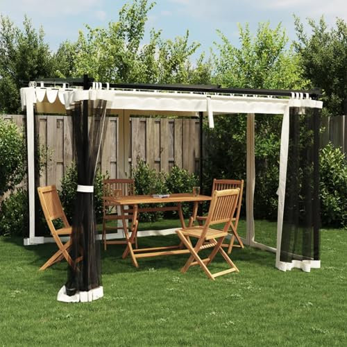Gecheer Cenador con paredes de red color crema 3 x 3 m de acero, cenador de exterior, toldo, pérgola con tela, pabellón de jardín, carpa para fiestas, cenador para barbacoa, A4003908