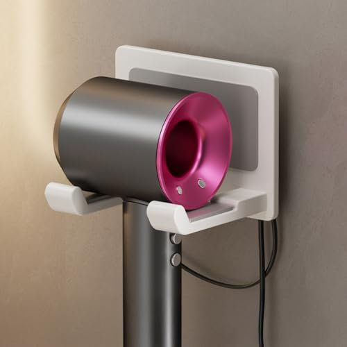 FANXIYA Hair Dryer Holder, Adhesive Blow Dryer Rack for Wall, Stick on Aluminum Alloy Multi-Functional Hair Dryer Rack for Bathroom& Barbershop (White)