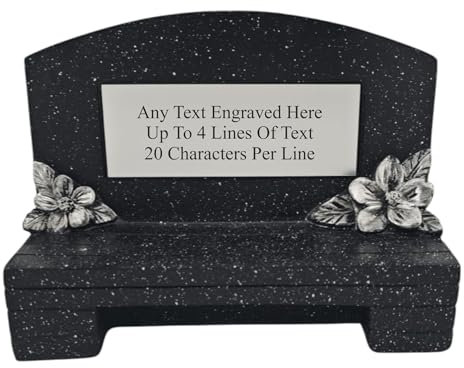 1stclassgifts [Custom] Personalised Engraved Black Memorial Bench With Engraved Plaque Grave Marker With Gold or Silver Plate (Silver Plate & Flowers)