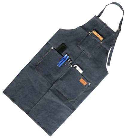 LIFKOME Schwarze Jeansschürze Aus Strapazierfähigem Denim Für Friseursalons Kochen Und Arbeiten Mit Praktischer Tasche Für Utensilien Und Karten