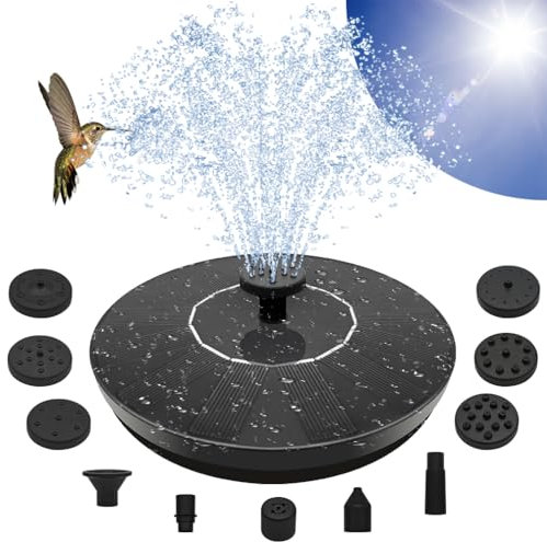 Solar Fountain Pump, Garden Bird Bath Solar Water Fountain Feature 1.5W Powered Pump Outdoor Waterfalls Freestanding with 8 Nozzles for Pond Pool Backyard Decor
