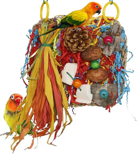 COHYVER Bird Toys, Parakeet Toys, Bird Grass Mat Conure Shredder Hanging Cockatiel Foraging Toys Parrot Climbing Wall Lovebird Cage Accessories for Small Birds (Small)
