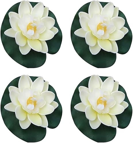 4 Pcs Artificial Floating Foam Lotus Flower with Water Lilys Pad Ornanments,Lifelikes Fake Lotus Flowers for Patio Pond Pool Fish Tank Aquarium Home Garden Artificial Plants and Flowers