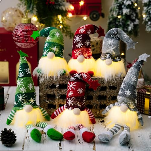 KIMIGO Weihnachten Deko Wichtel 6Set,Schwedischen Weihnachtsmann mit Licht,weihnachtswichtel,Schwedischer Weihnachtsmann Plüsch Wichtel Figuren,Weihnachtsdekoration,für Kinder,Familie Geschenke