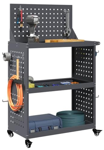 vidaXL Chariot à Outils avec étagère Anthracite 65 x 35 x 111 cm, Chariot d'atelier, Rangement Mobile, Roues verrouillables, Organisateur de Garage, boîte à Outils Portable