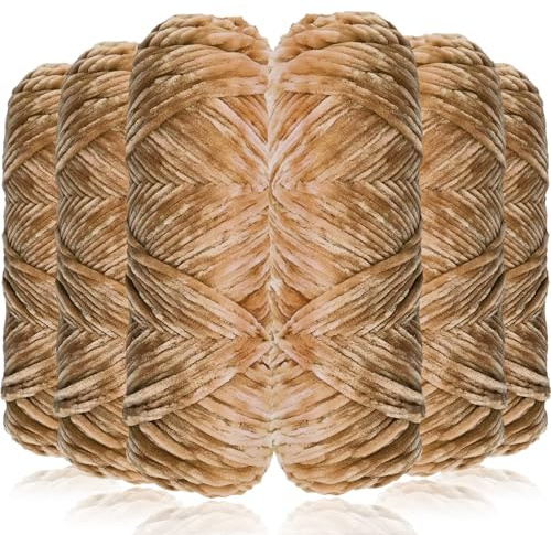 Exquilnova 6 Pack Chunky Yarn for Hand Knitting,Multiple Colors Chenille Yarn for Knitting & Crochet,Soft Chunky Wool for Blankets,Cushion,Scarves,Pet Beds,Bags,Hats,Sweaters(Khaki)