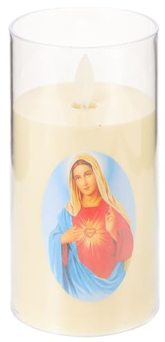 POPETPOP Bougie De PrièRe LED À Piles avec Flamme Vacillante Bougie Catholique De La ViergeMarie sans FuméE Veilleuse RéAliste pour Maison Et ÉGlise 6 Pouces