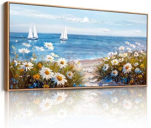 JHHUAMO Quadri Moderni Soggiorno Grandi, Quadro su Tela con Cornice, Stampe da Parete di Barca a Vela sul Mare, Arte Decorativa Murali Floreale Naturali per Camera da Letto Salotto Ufficio 73x146 cm