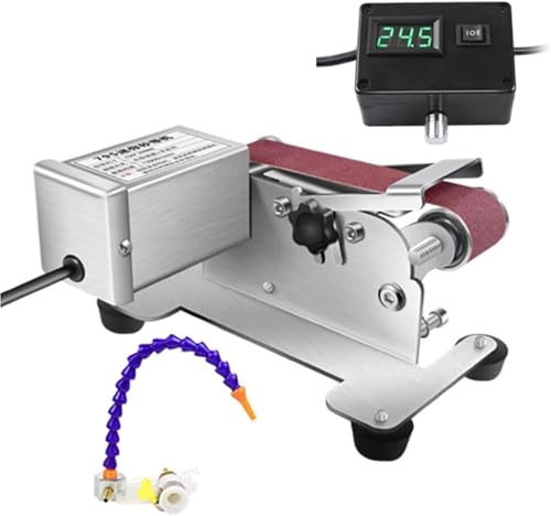 PAMZV Affilatrice Elettrica per Coltelli, Levigatrice da Banco a Umido con 10 Nastri Abrasivi + Mola Lucidante + Mola Abrasiva, Regolazione Continua della velocità, per La Lavorazione dei Metalli