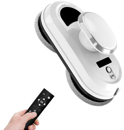 IRON JF Robot Lave-vitres, Nettoyeur De Vitres Électrique 5600 Pa, Plusieurs Modes Nettoyage, Télécommande Et 10 Lingettes Incluses, for Une Utilisation Intérieure Extérieure