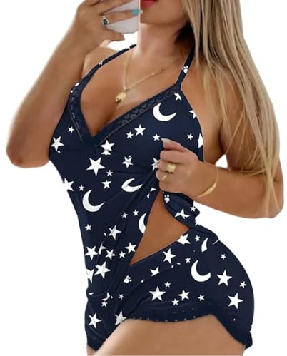 GIVTULIP Set di Pigiami da Donna 2 Pezzi Sexy con Scollo a V, Top in Cami e Pantaloncini Taglia Plus Set di Pigiami Curvy con Coulisse Top Corto Morbido e Pantaloni Intimo Set di Abbigliamento da