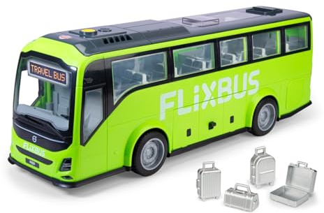 Dickie Toys – Volvo 9700 pullman 54 cm, autobus giocattolo per bambini dai 3 anni in su, ruota libera, luce e suono, tetto rimovibile, interni, porte e lembi apribili, valigia, scala 1:16, verde