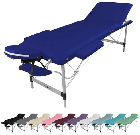 Vivezen Table de massage pliante 3 zones en aluminium + accessoires et housse de transport - Neuf coloris - Norme CE- BLEU AZUR
