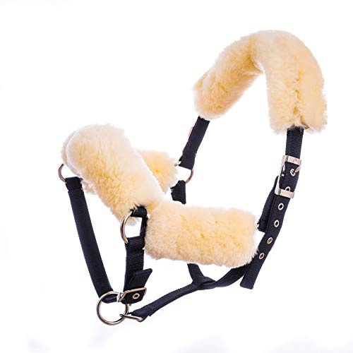 Merauno Sheep wool Horse Noseband Cover Lamb wool Halter Set 1x Neck saver 1x Nose Protector 2x Cheek pieces