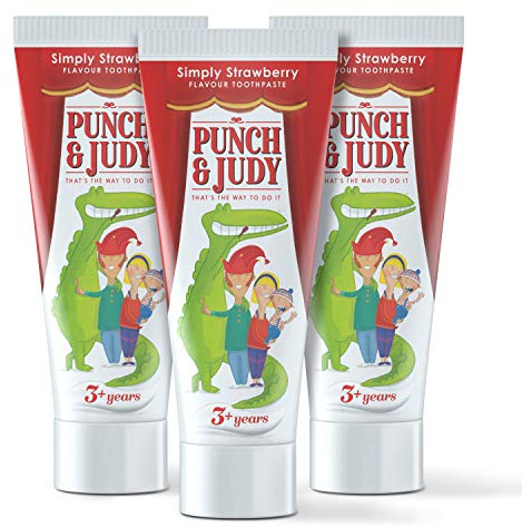 Punch & Judy Kids Toothpaste - Simply Strawberry Flavour, 3+ Years, Fluoride, Sugar Free (3 x 50ml)