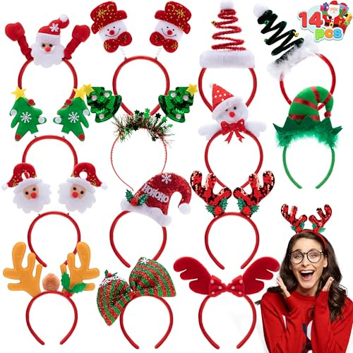 JOYIN 14 Christmas Headbands with Different Designs - Party Headbands for Women & Men - Christmas & Holiday Parties - One Size Fits All, Red