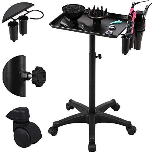 Beltom® Carrello Parrucchiere in alluminio con base a 5 ruote, Porta Phon piastra e spazzole - Porta Oggetti attrezzi per Estetista Massaggi Massaggio Tattoo Tatuaggi Pedicure Manicure - Nero