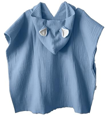 MIMUSELINA Poncho Toalla Bebe de Muselina 100% Algodón | Albornoz Niños Ligero y Absorbente | Toalla Playa Bebe Que Seca sin Frotar | Uso Diario, Baño, Playa y Piscina | Hecho en España | Azul