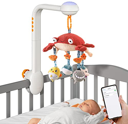 TUMAMA Babybett-Mobile-Set, Musiklicht, weiche Tiere, hängende Rassel, Spielzeug, stumm, Spin-Motor, Kinderzimmer, Schlafmaschine für Kleinkinder von 0 bis 3 bis 9 Monate, Neugeborene, Kleinkinder