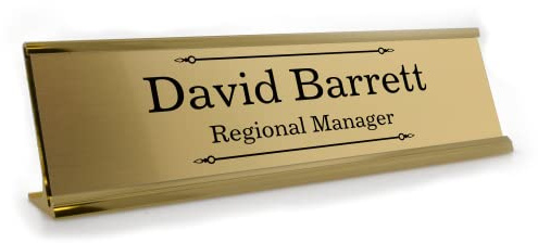 Badgemaster Custom Personalised Engraved Gold Aluminium Office Home Desk Name Plaque Decorated Silver Gold Front Plate Bespoke Modern Gift Teacher Graduate Manager Assistant Executive