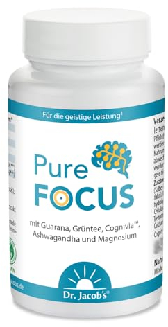 Pure Focus 83 g Dose I Salbei Tabletten I mit Koffein aus Guarana, Ashwagandha, L-Theanin, Magnesium, Grüntee-Polyphenole I für die geistige Leistung¹, Nerven und Stimmung² I 100 Tabletten I vegan
