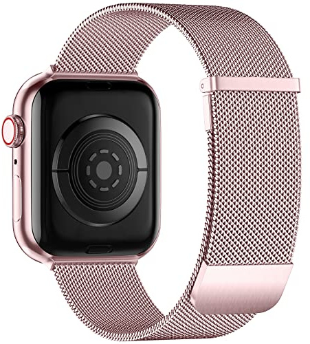 JUVEL Armband kompatibelt med Apple Watch armband 41 mm/40 mm/38 mm för kvinnor/män, nät rostfritt stål metall magnetstängning, ersättningsarmband för Apple Watch SE/iWatch Series 7 6 5 4 3 2 1, rosa