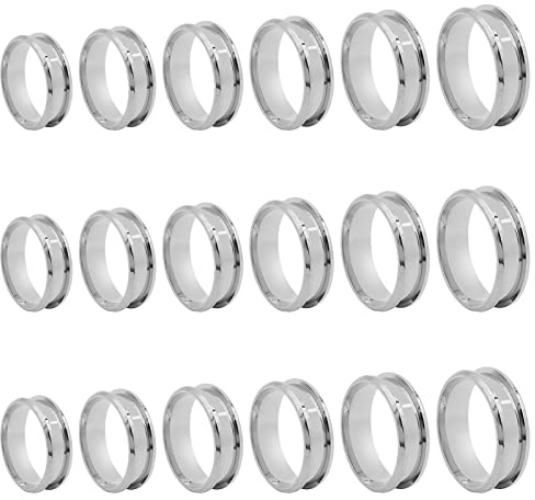Oubaka 18pcs Stainless Steel Grooved Finger Ring for Jewelry Making,7/8/9/10/11/12 Ring Core Blanks 8mm Wide Round Grooved Inlay Ring for Men Women DIY Crafts(Silver)