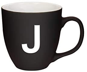 Mahlwerck Jumbotasse, selbst gestalten, große Porzellan-Kaffeetasse, matte Oberfläche, Tasse mit Buchstabe Monogramm, Initiale A-Z, Geschenk, 400 ml, Design Letter, schwarz - J
