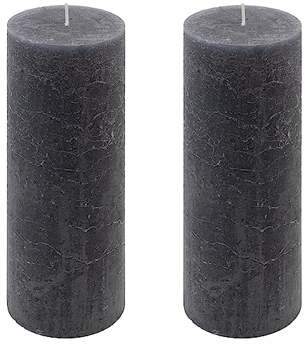 Rustik-Kerze Höhe 20 cm Ø 7,5 cm lange Brenndauer Rund-Kerze Säulenkerzen Kerzen-Deko Tafelkerzen Weihnachts-Kerzen Hochzeits-Deko (anthrazit, 2)