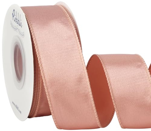 Ribbli Rose Gold Satin Wired Ribbon 1.5 Inch Rose Gold Christmas Ribbon for Gift Wrapping Wreaths Garland Tree Decoration Crafts Home Decor-Continous 20 Yards