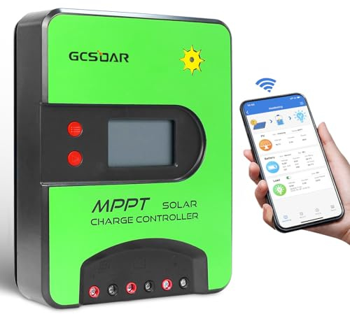 GCSOAR Solregulator MPPT 40 A, 12 V/24 V, automatisk laddningsregulator 100 V, inbyggd WiFi-adapter med LCD-skärm för tätförseglade gel-batterier AGM och Li-Ion