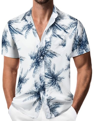 Suwangi Hombre Hawaiana Camisa de Verano Funky de Manga Corta Camisa Causal Playa Tropicale Palma Transpirable Ligera