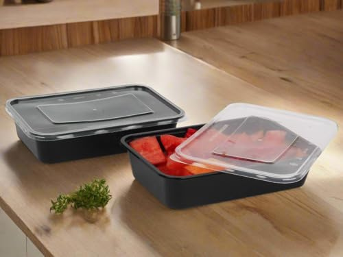 HOT BARGAINS 50 X 500ml Heavy Duty Takeaway Food Containers with Lids Black Colour BPA, Microwave & Freezer Safe Reusable Black Food Box for Restaurants, Bars & Cafe (500ml, 50)