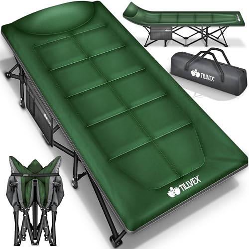 tillvex Lit de camping pliable avec sac de transport jusqu'à 200 kg | Lit d'appoint pour intérieur et extérieur | Lit pliant pour invités